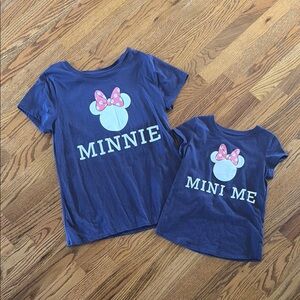 Matching Minnie & Mini Me Navy T‑Shirts with Pink Bow